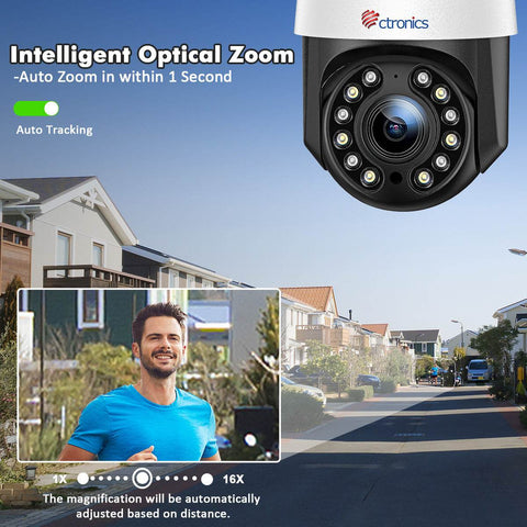 4K 8MP 16X Zoom Optique Caméra Surveillance WiFi Extérieure avec Auto Balayage/Suivi/Zoom