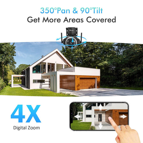 2.5K 4MP Caméra Surveillance WiFi Extérieure 2,4/5GHz PTZ Caméra IP 360° Vision Nocturne Couleur