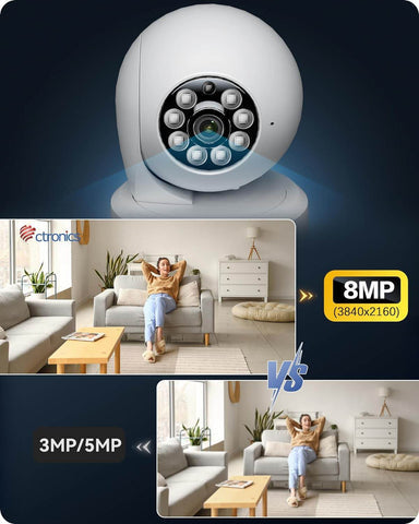 4K 8MP Intérieure Surveillance Caméra 2,4/5GHz Wi-Fi Suivi Automatique Détection Intelligente de Personne/Animaux