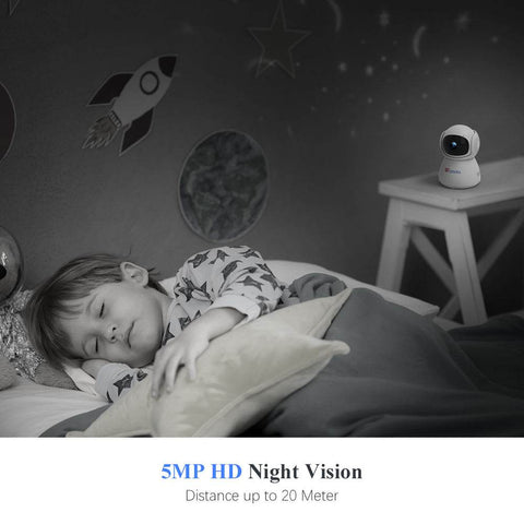 5MP Caméra Surveillance WiFi Intérieur Ctronics 360° PTZ Caméra avec Détection Humaine/Mouvement Suivi Auto