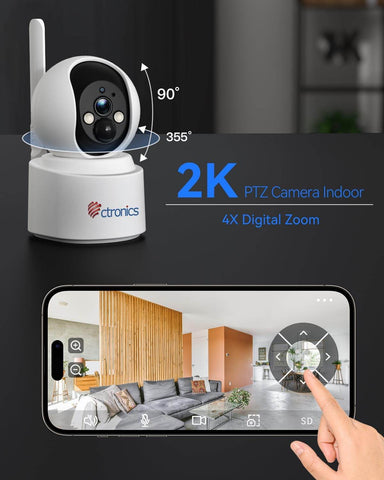 Ctronics 4G LTE & Batterie - 2K Caméra Surveillance Intérieur avec Carte SIM Vision Nocturne Couleur Cloud/PC/Pas WiFi