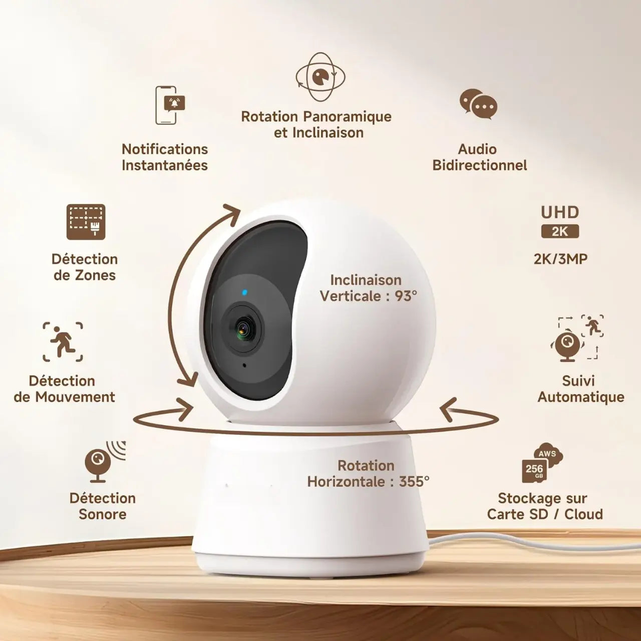 Cam�ra de surveillance sans fil XIAOMI 3MP Smart - vue detaillee