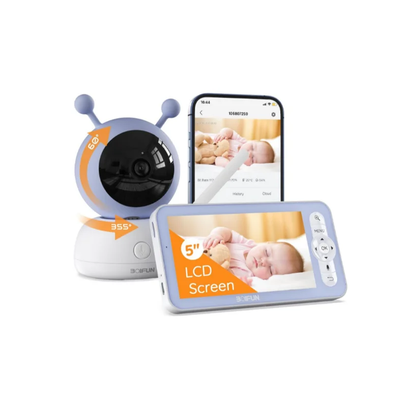 BOIFUN 1080p 5" LCD Babyphone Caméra avec Application Telephone, PTZ 360°