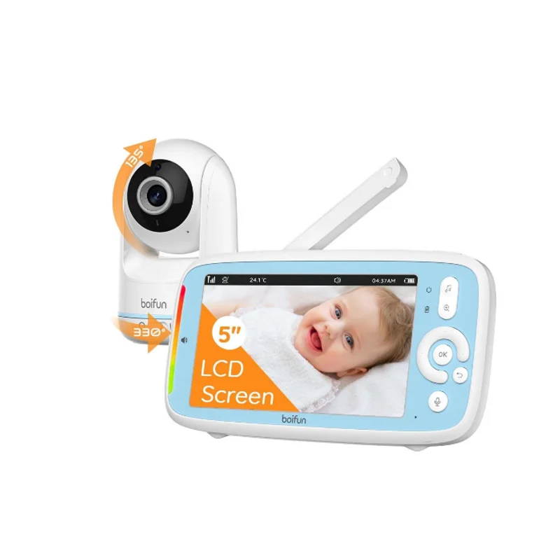 Caméra Bébé BOIFUN 5 – Vision 360°, Nocturne & Batterie 
