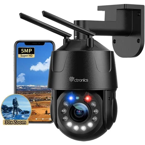 Caméra de Surveillance WiFi 5MP – 30X Zoom Optique Extérieure – Connectée Smartphone