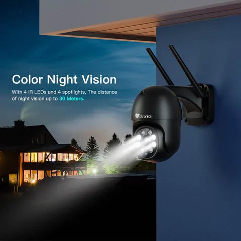 Caméra de Surveillance WiFi 4MP / 2.5K Extérieure – PTZ 360°, Vision Nocturne Couleur – Connectée au Smartphone
