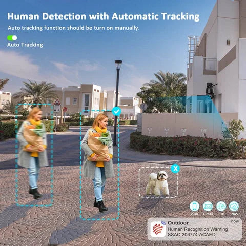 Caméra de Surveillance WiFi 5MP – 30X Zoom Optique Extérieure – Connectée Smartphone