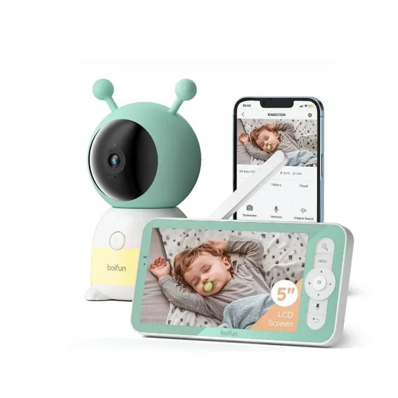 Caméra Bébé BOIFUN 2K – Babyphone 5 Rotation 360° & Veilleuses