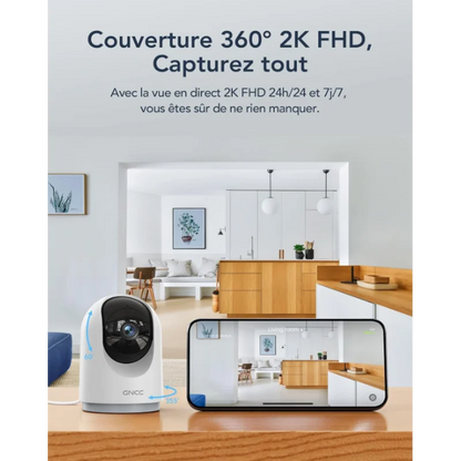 GNCC 2K 3MP Caméra Surveillance 360° Caméra Connectée Smartphone