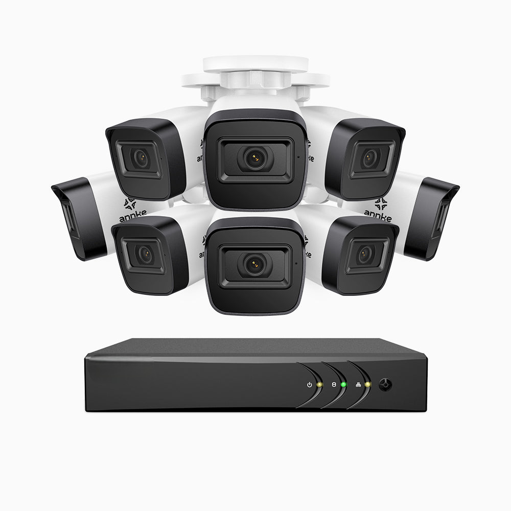 EL200 - Kit de surveillance filaire 1080p à 8 canaux avec 8 caméras, DVR intelligent avec détection humaine et véhicule, vision nocturne infrarouge de 66 pieds, signal de sortie 4-en-1, IP67
