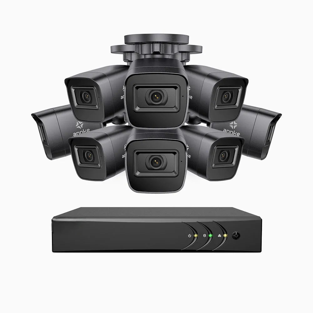 EL200 - Kit de surveillance filaire 1080p à 8 canaux avec 8 caméras, DVR intelligent avec détection humaine et véhicule, vision nocturne infrarouge de 66 pieds, signal de sortie 4-en-1, IP67