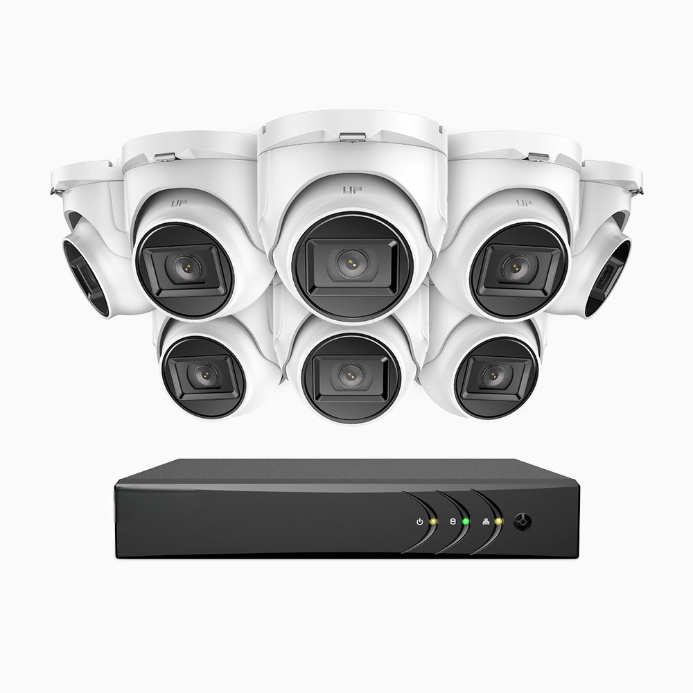 EL200 - Kit de surveillance filaire 1080p à 8 canaux avec 8 caméras, DVR intelligent avec détection humaine et véhicule, vision nocturne infrarouge de 66 pieds, signal de sortie 4-en-1, IP67
