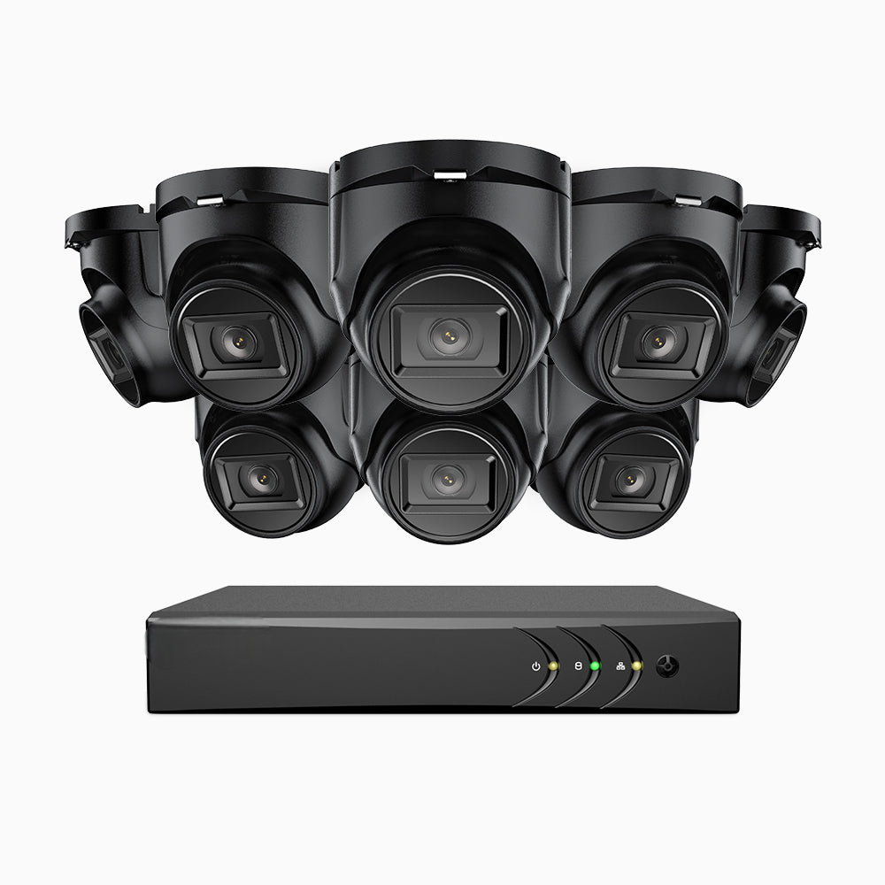 EL200 - Kit de surveillance filaire 1080p à 8 canaux avec 8 caméras, DVR intelligent avec détection humaine et véhicule, vision nocturne infrarouge de 66 pieds, signal de sortie 4-en-1, IP67