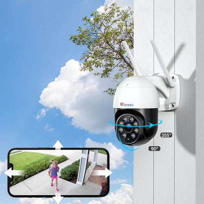 Ctronics 5MP Camera Surveillance WiFi Exterieure, 2,4Ghz/5Ghz WiFi PTZ Camera IP 2560X1920P Couleur Vision Nocturne, Détection Humaine Auto Suivi
