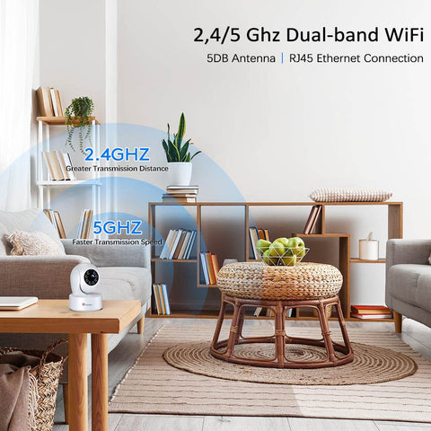 2,4/5Ghz 2,5K 4MP Caméra Surveillance WiFi Intérieure Détection Humaine/Mouvement & Suivi Automatique pour Bébé/Animaux