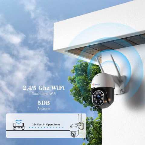 Ctronics 5MP Camera Surveillance WiFi Exterieure, 2,4Ghz/5Ghz WiFi PTZ Camera IP 2560X1920P Couleur Vision Nocturne, Détection Humaine Auto Suivi