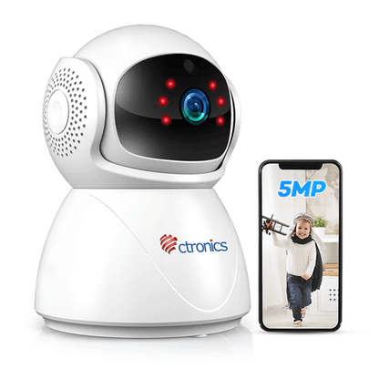 5MP Caméra Surveillance WiFi Intérieur Ctronics 360° PTZ Caméra avec Détection Humaine/Mouvement Suivi Auto