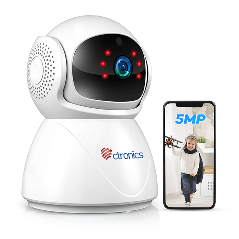5MP Caméra Surveillance WiFi Intérieur Ctronics 360° PTZ Caméra avec Détection Humaine/Mouvement Suivi Auto
