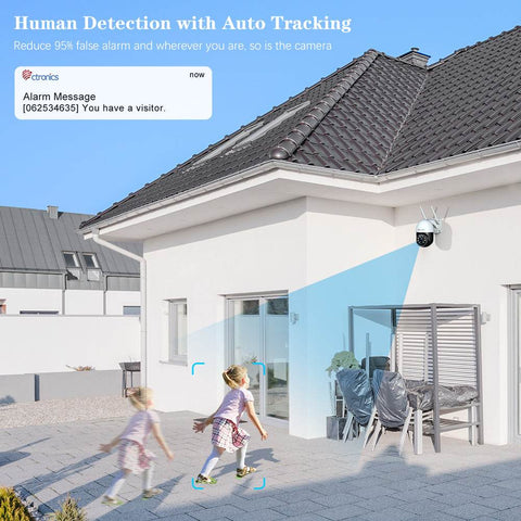 Ctronics 5MP Camera Surveillance WiFi Exterieure, 2,4Ghz/5Ghz WiFi PTZ Camera IP 2560X1920P Couleur Vision Nocturne, Détection Humaine Auto Suivi