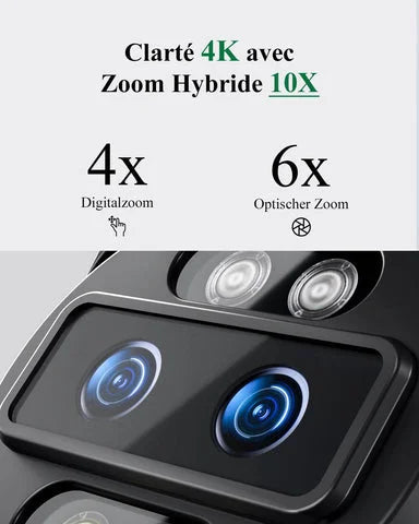caméra surveillance extérieure 4K, caméra double objectif, caméra zoom hybride 10X, caméra intelligente détection humaine, caméra sécurité animaux véhicules, caméra connectée smartphone extérieur