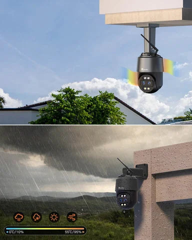 caméra surveillance extérieure 4K, caméra double objectif, caméra zoom hybride 10X, caméra intelligente détection humaine, caméra sécurité animaux véhicules, caméra connectée smartphone extérieur