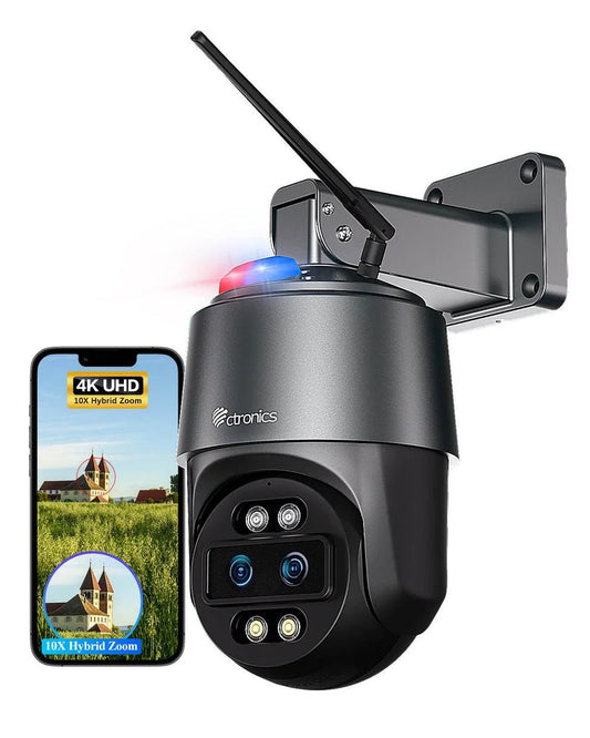 caméra surveillance extérieure 4K, caméra double objectif, caméra zoom hybride 10X, caméra intelligente détection humaine, caméra sécurité animaux véhicules, caméra connectée smartphone extérieur
